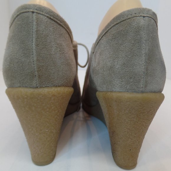 Michael Kors Tan Suede Wedge Lace Up Shoe Rubber Sole Sz 9 - Picture 4 of 12
